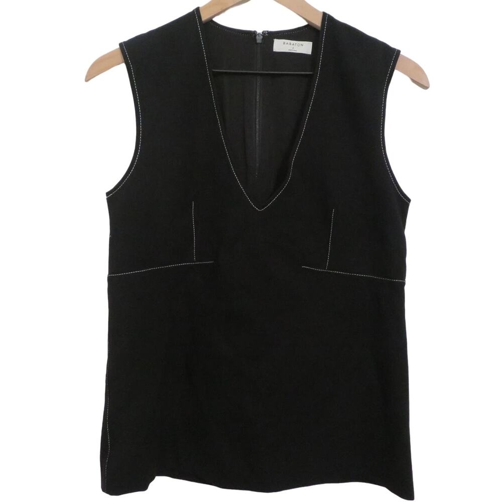Babaton Womens Sz S Herrick Black Plunge Neckline Sleeveless Structured Blouse